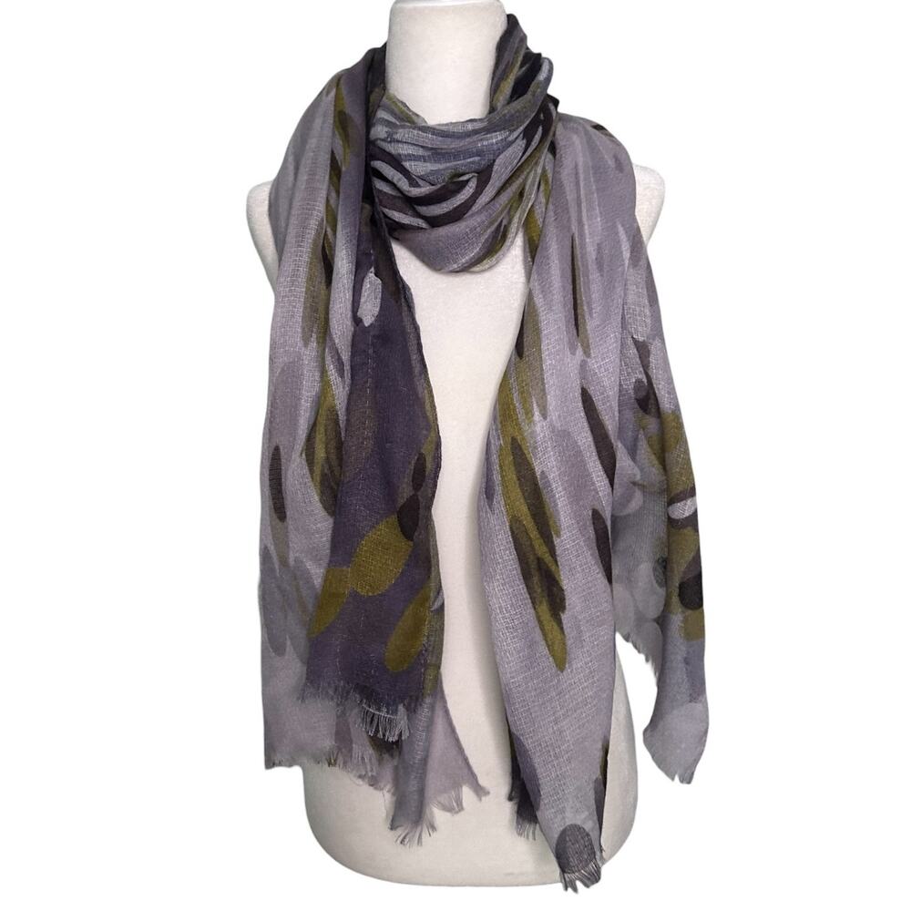 Echo Abstract Woven Wrap Scarf Grey Green Purple